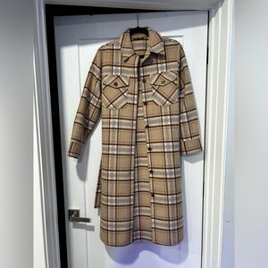 & Other Stories wool blend belted check coat in brown